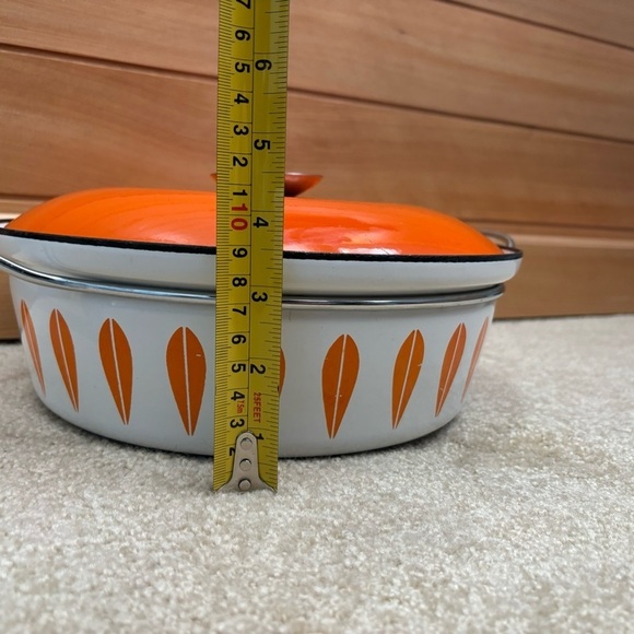 Vintage Cathrineholm Norway Lotus 10.5" Orange White Handle Saucepan with Lid - Picture 14 of 15